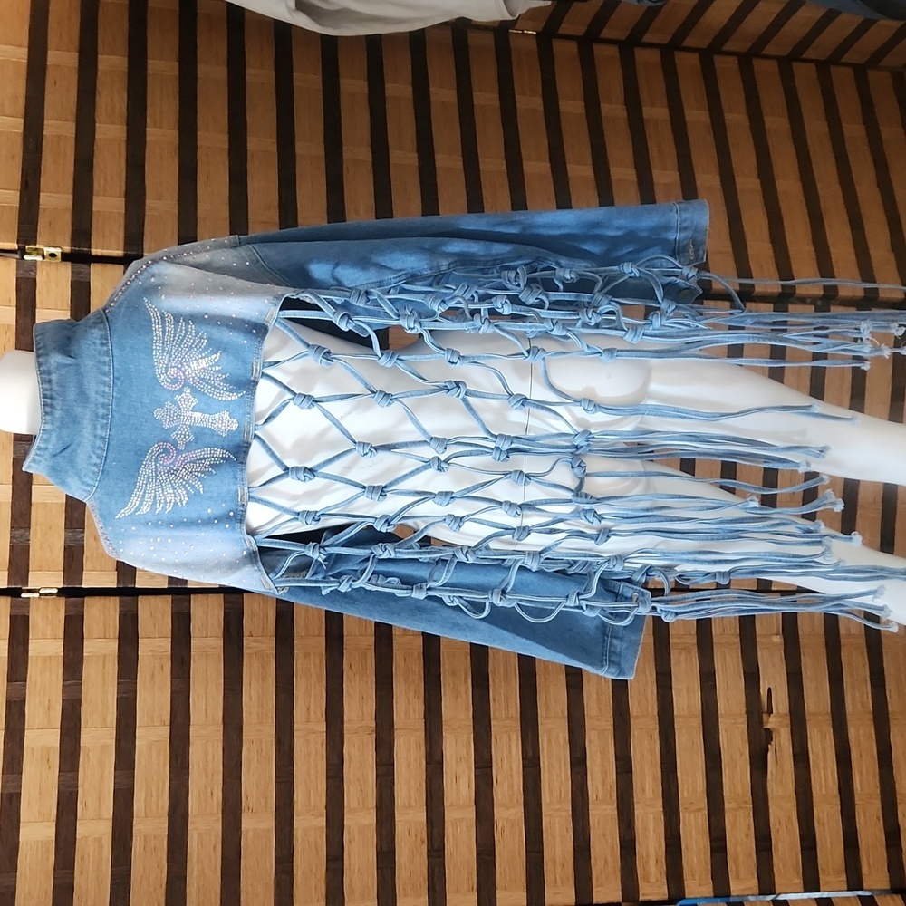 NWOT!! Custom made angel wing rhinestone fringe jacket